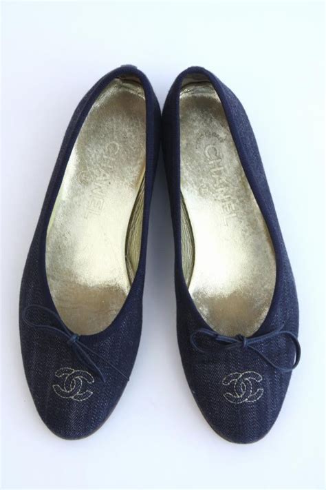 chanel ballet flat shoes|Chanel denim ballet flats.